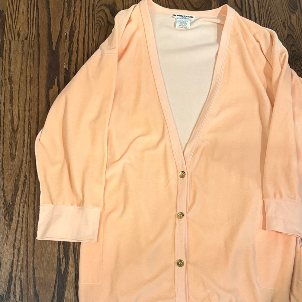 Sonia Rykiel Peach Velour Women's Cardigan and Wide-Pants Set - Picture 6 of 12